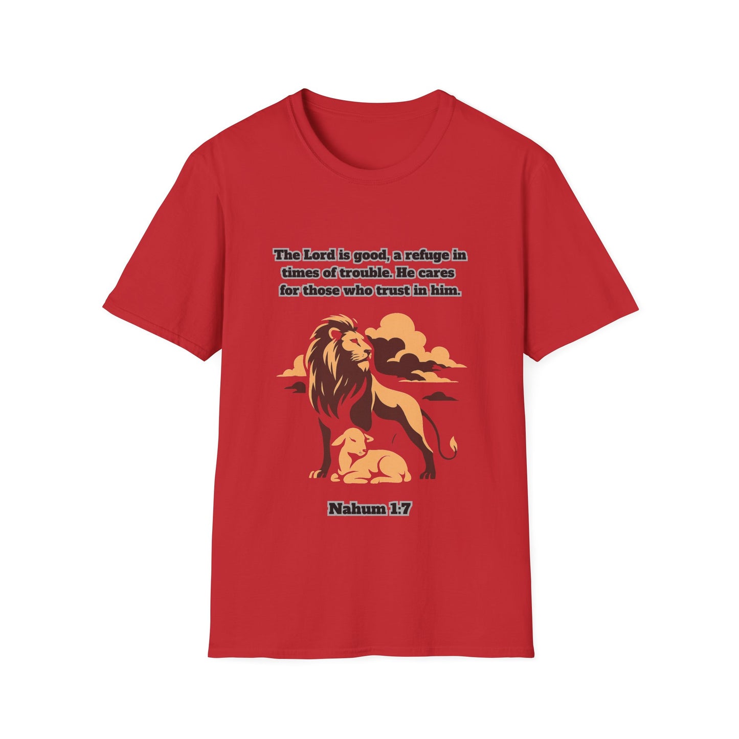 Lord Is Good Inspirational Lion Graphic T-Shirt - Faith & Trust Design Nahum 1:7