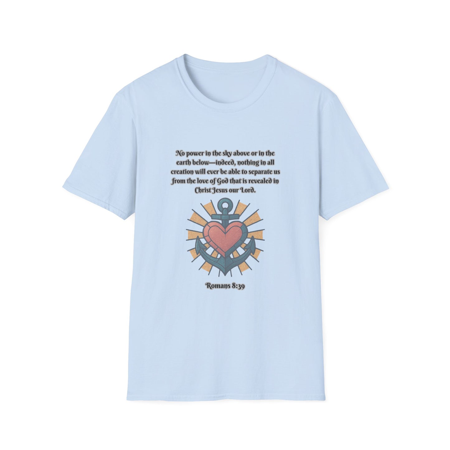 Nothing Can Separate Us From Gods Love Inspirational Unisex Softstyle T-Shirt with Heart Design Romans 8:39