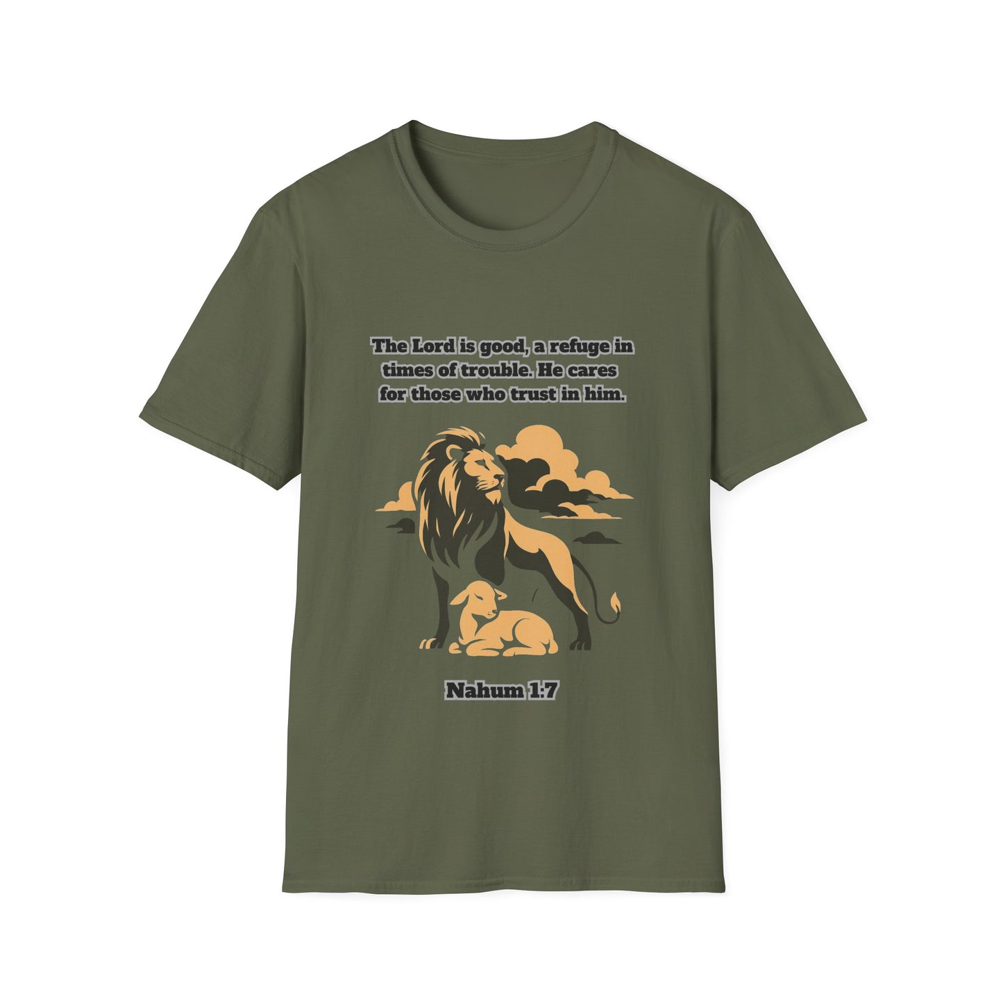 Lord Is Good Inspirational Lion Graphic T-Shirt - Faith & Trust Design Nahum 1:7