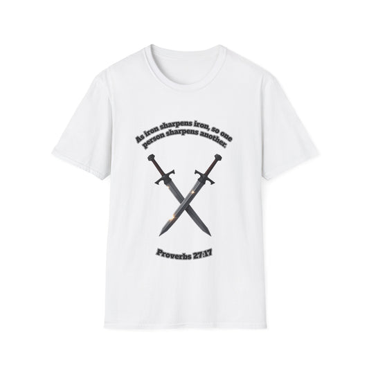 "Iron Sharpens Iron" Sword Design Inspirational Unisex Softstyle T-Shirt Proverbs 27:17