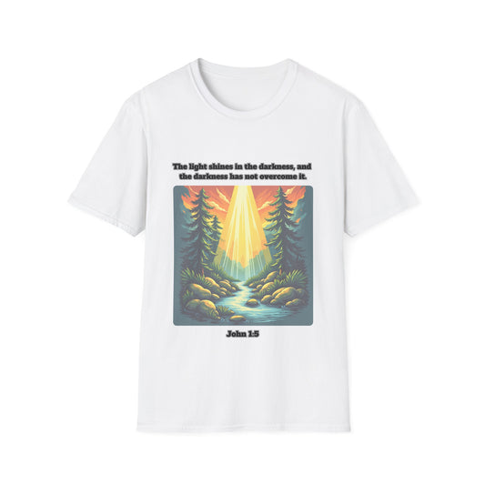 Light In The Darkness Inspirational Nature T-Shirt with Bible Verse John 1:5