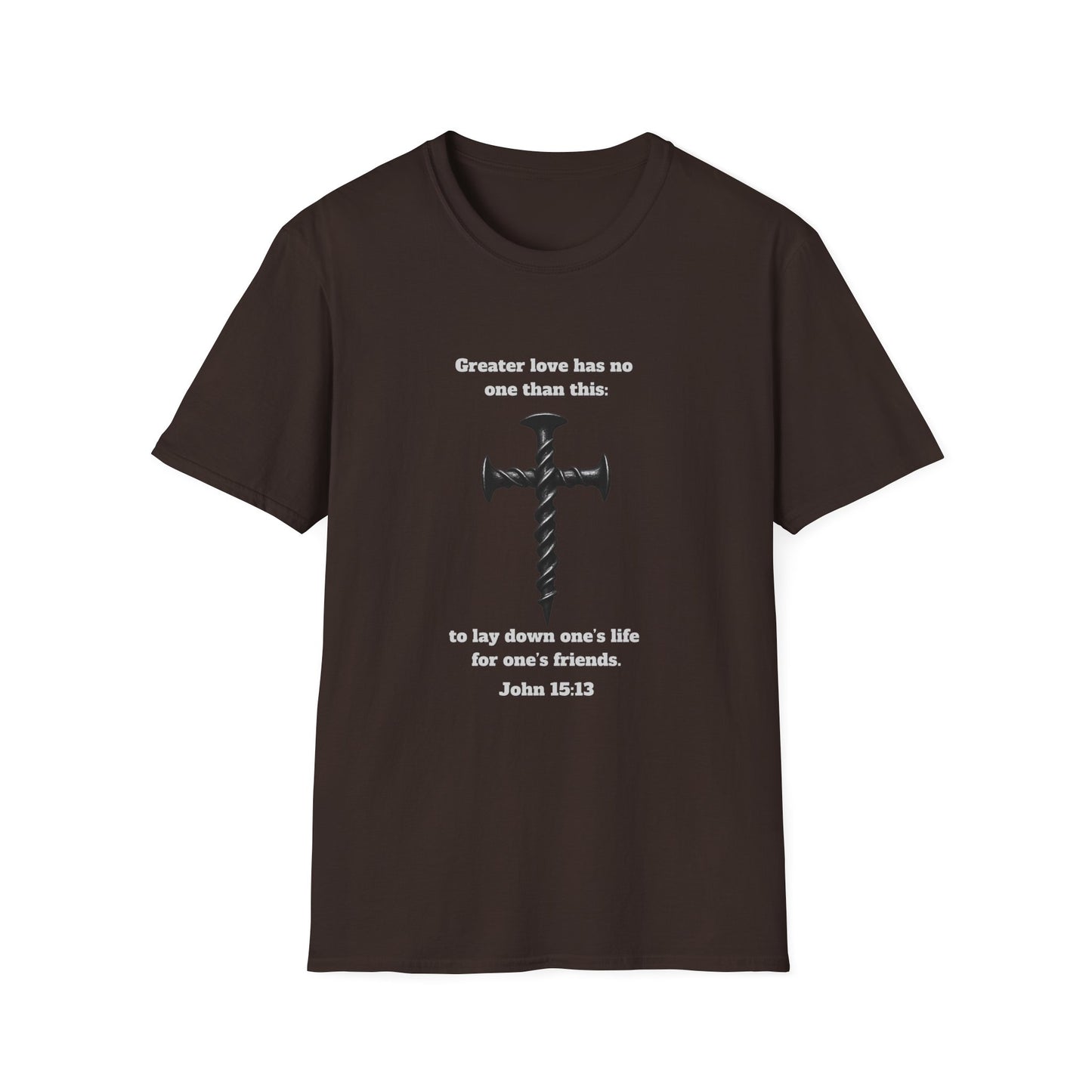 No Greater Love Inspirational Christian T-Shirt with Cross Design John 15:13