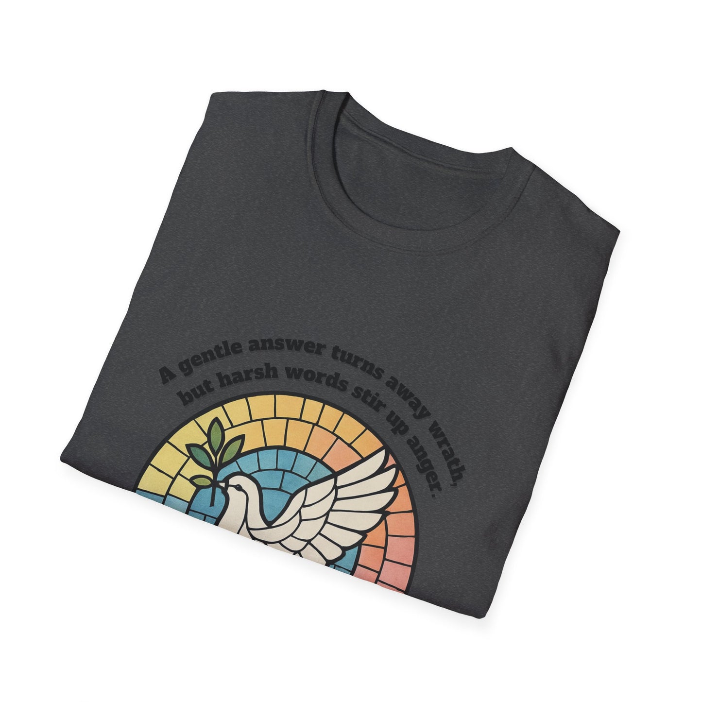 Gentle Answer Inspirational Dove T-Shirt - Proverbs 15:1 - Unisex Softstyle Tee
