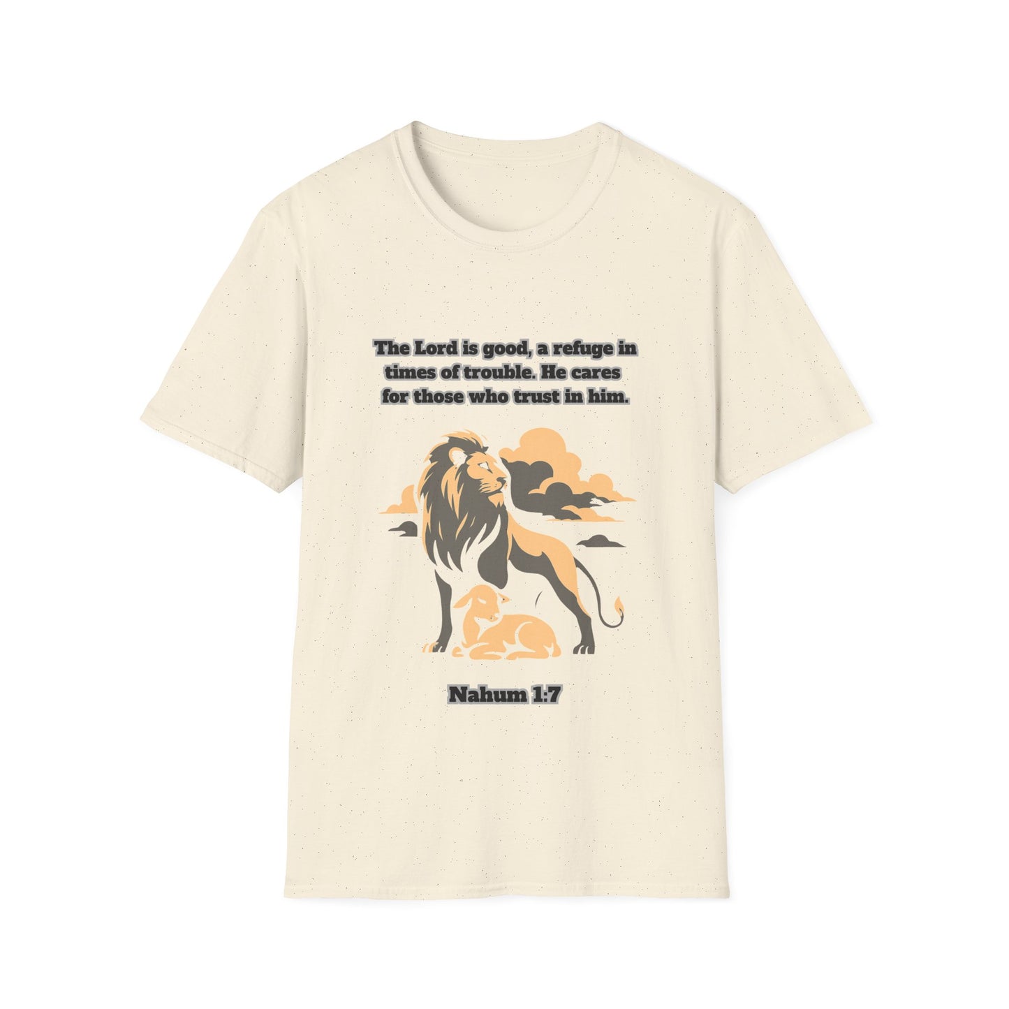 Lord Is Good Inspirational Lion Graphic T-Shirt - Faith & Trust Design Nahum 1:7