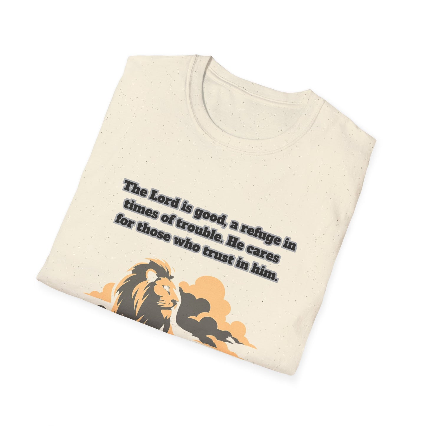 Lord Is Good Inspirational Lion Graphic T-Shirt - Faith & Trust Design Nahum 1:7