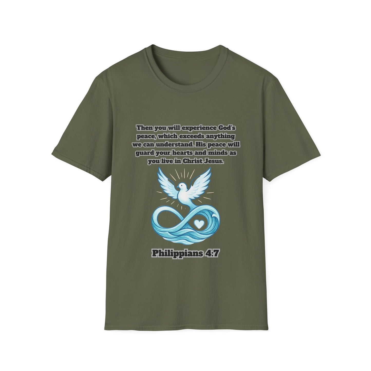Gods Peace Guard Your Heart Inspirational Unisex Softstyle T-Shirt with Philippians 4:7 Design