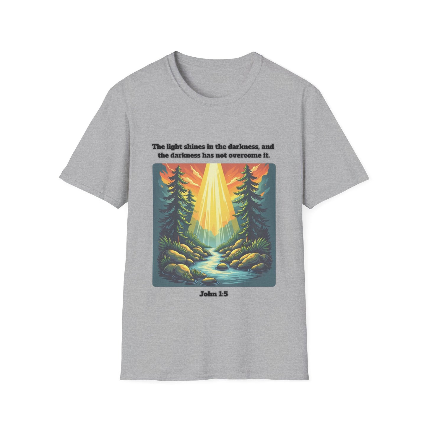 Light In The Darkness Inspirational Nature T-Shirt with Bible Verse John 1:5