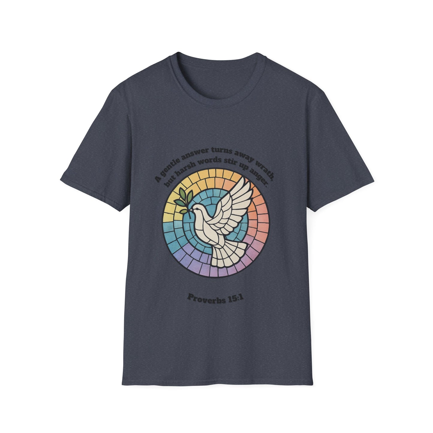 Gentle Answer Inspirational Dove T-Shirt - Proverbs 15:1 - Unisex Softstyle Tee
