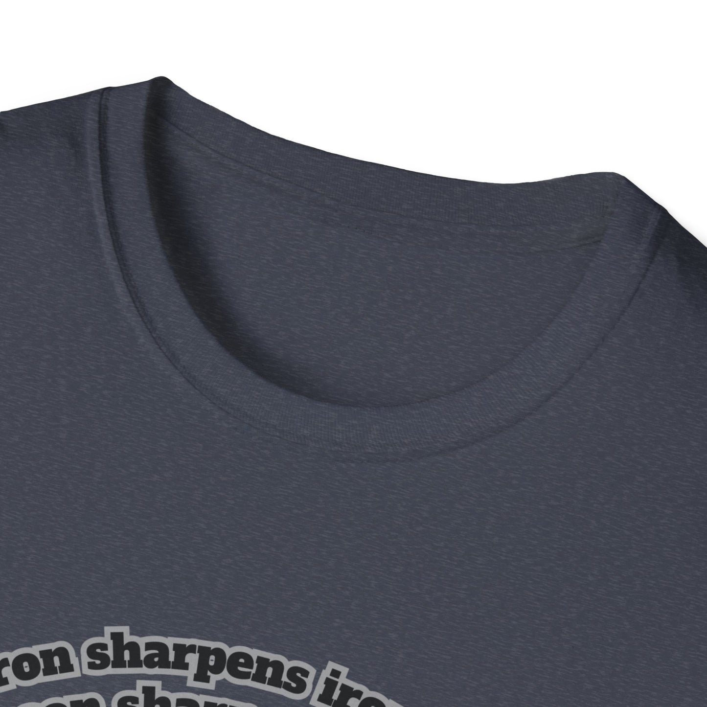 "Iron Sharpens Iron" Sword Design Inspirational Unisex Softstyle T-Shirt Proverbs 27:17