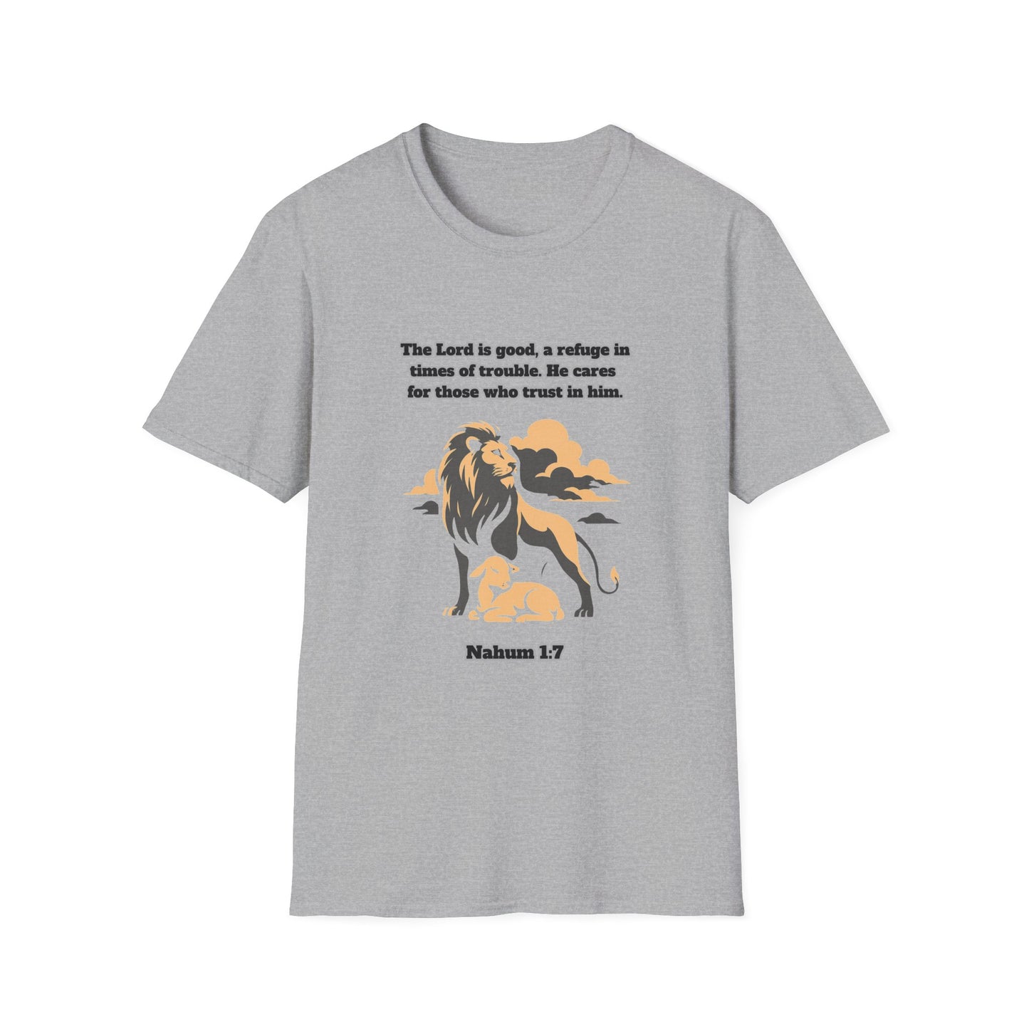 Lord Is Good Inspirational Lion Graphic T-Shirt - Faith & Trust Design Nahum 1:7