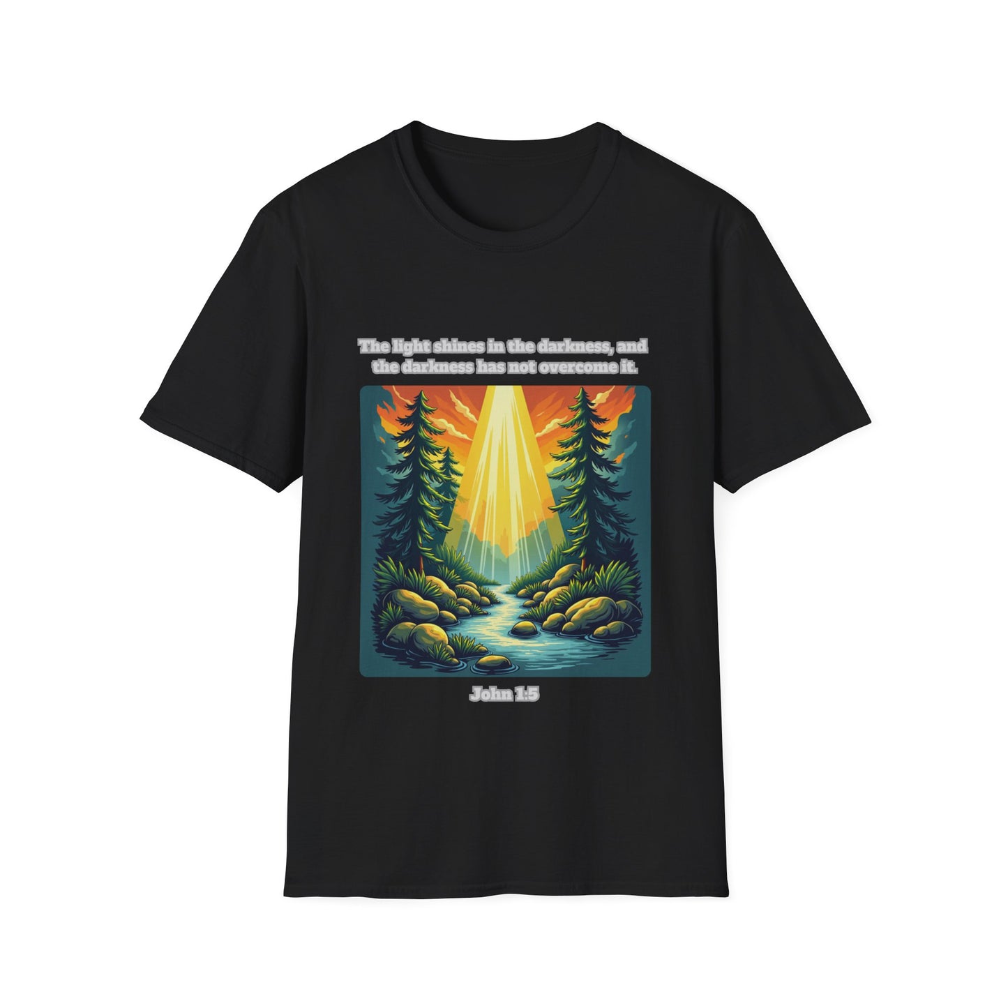 Light In The Darkness Inspirational Nature T-Shirt with Bible Verse John 1:5