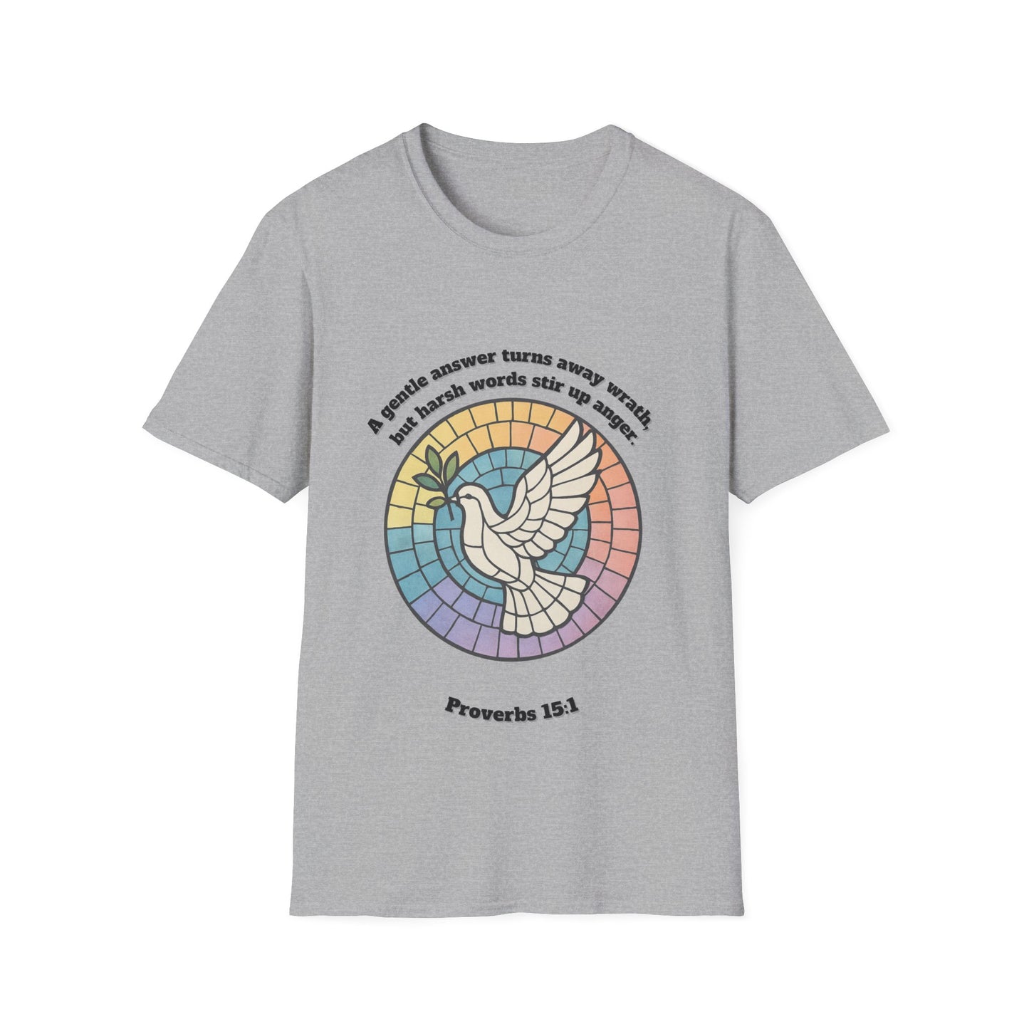 Gentle Answer Inspirational Dove T-Shirt - Proverbs 15:1 - Unisex Softstyle Tee