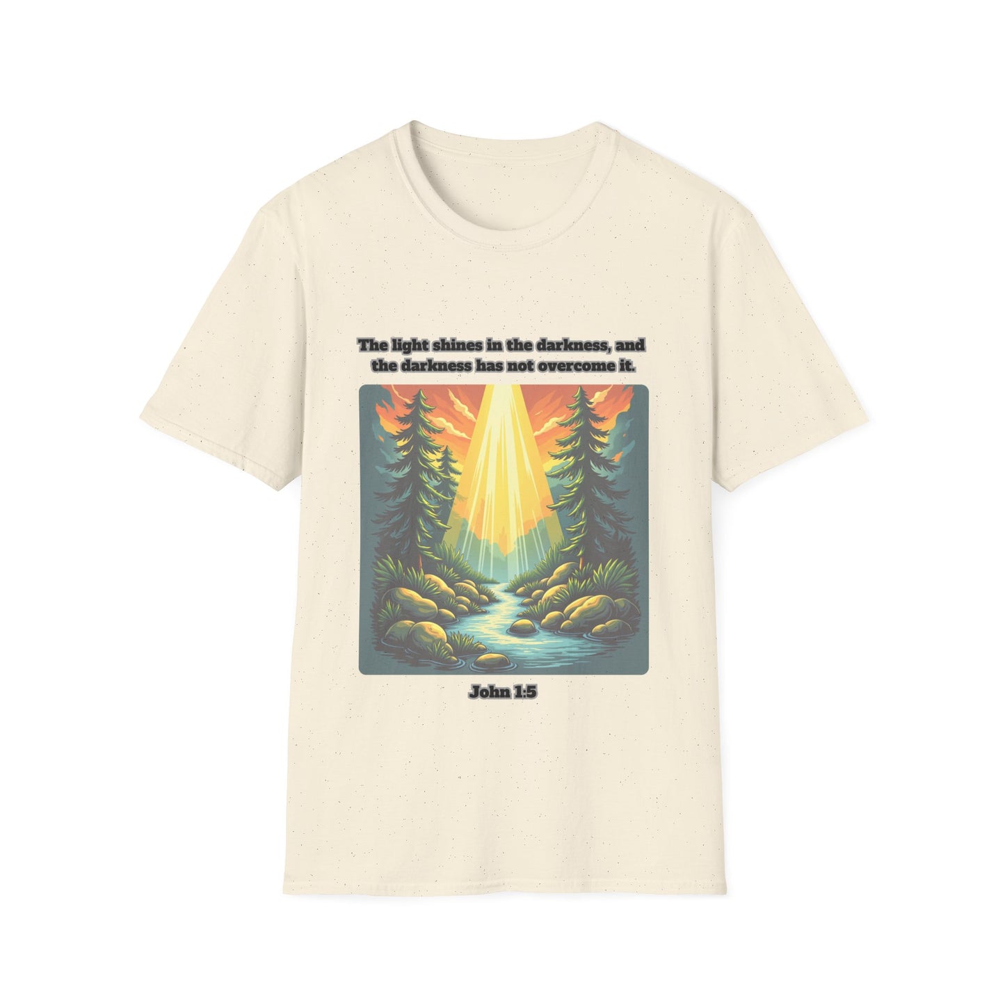 Light In The Darkness Inspirational Nature T-Shirt with Bible Verse John 1:5