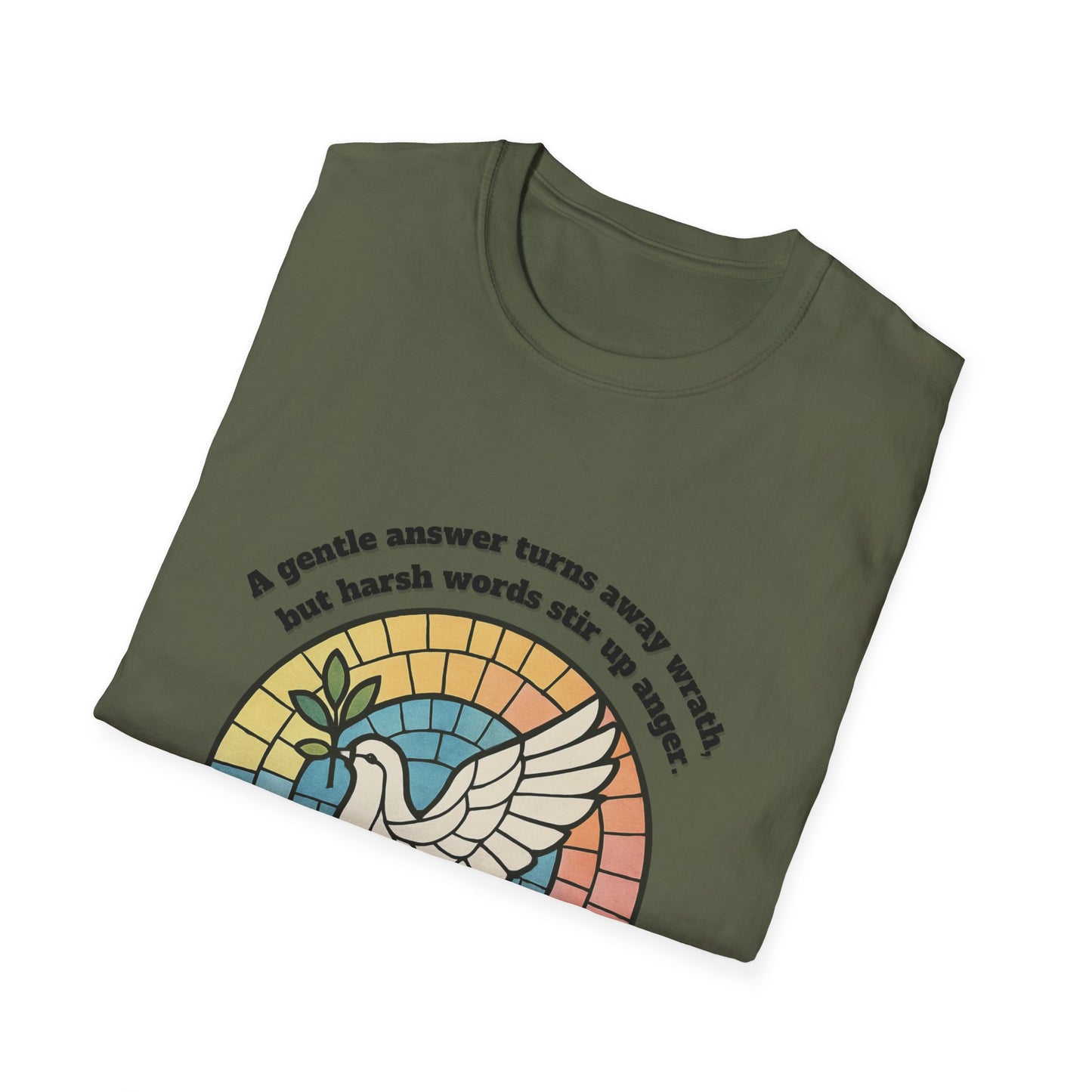 Gentle Answer Inspirational Dove T-Shirt - Proverbs 15:1 - Unisex Softstyle Tee