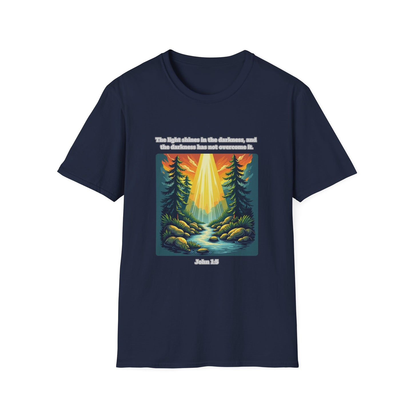 Light In The Darkness Inspirational Nature T-Shirt with Bible Verse John 1:5