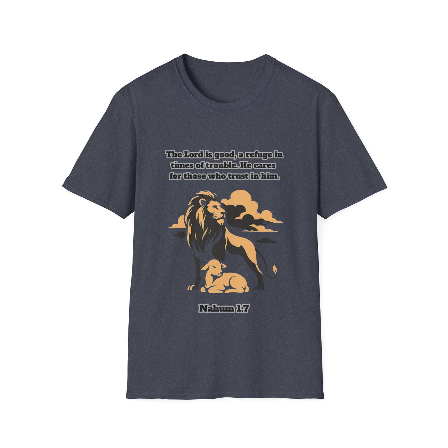 Lord Is Good Inspirational Lion Graphic T-Shirt - Faith & Trust Design Nahum 1:7