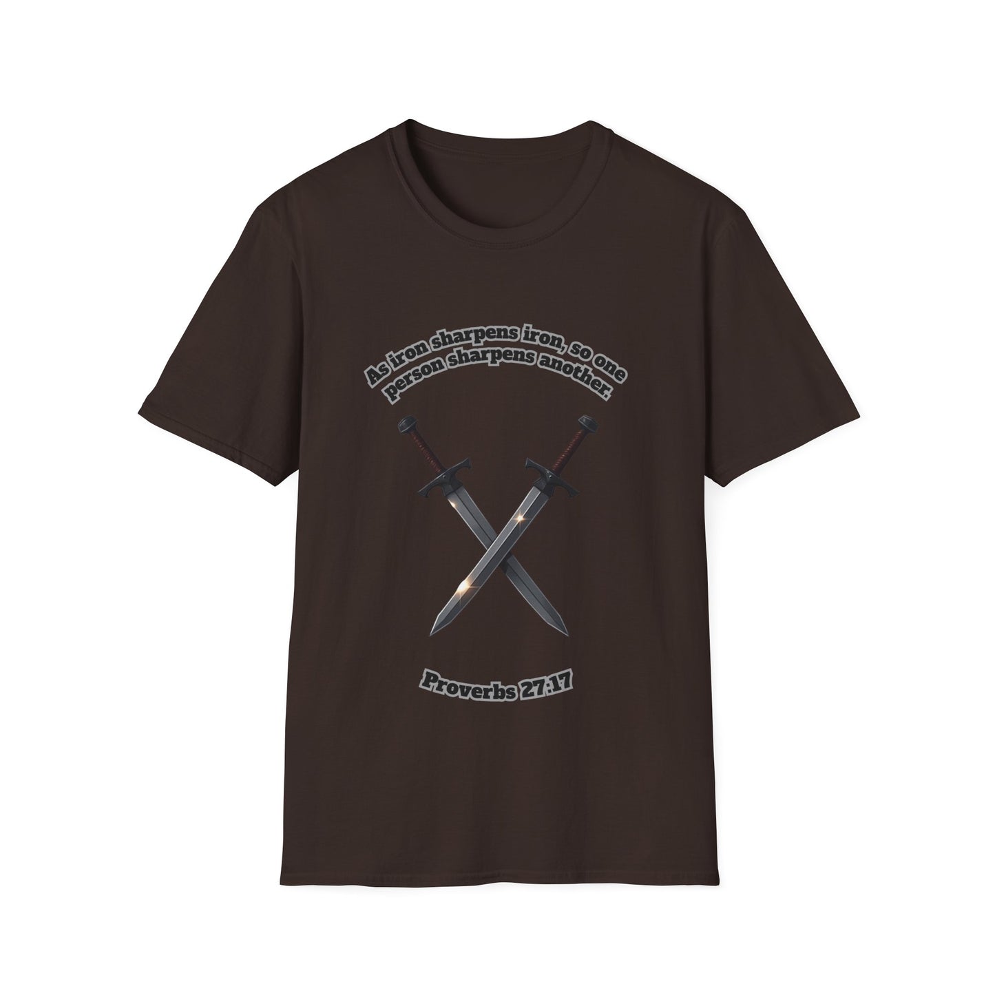 "Iron Sharpens Iron" Sword Design Inspirational Unisex Softstyle T-Shirt Proverbs 27:17