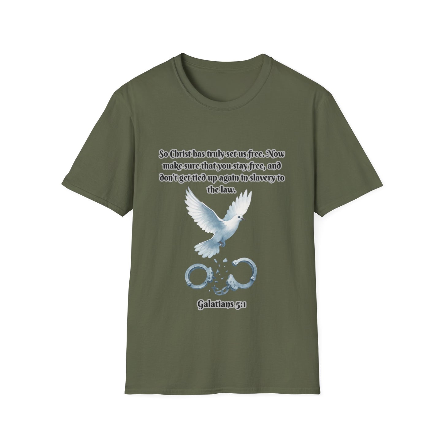 Christ Set Us Free Galatians 5:1 Inspirational Unisex Softstyle T-Shirt