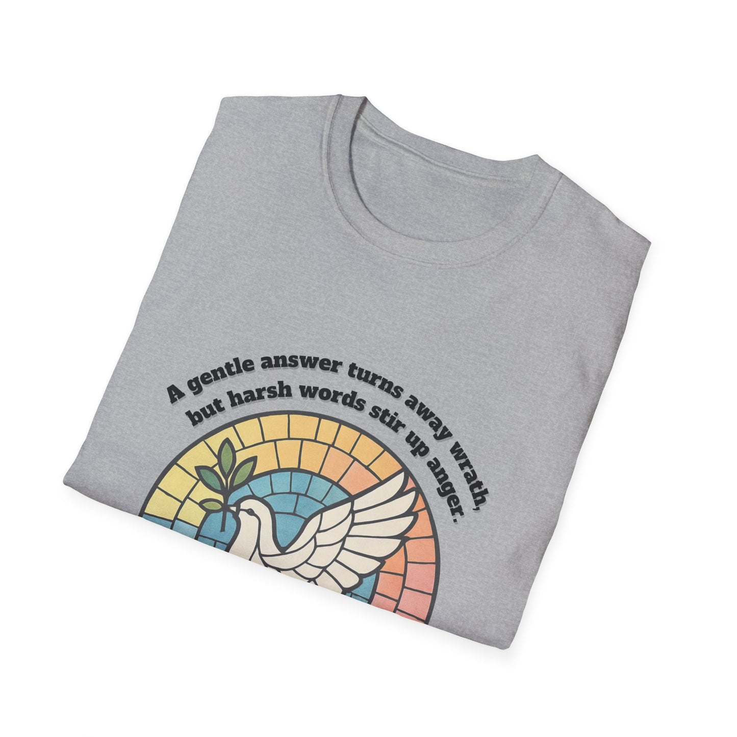 Gentle Answer Inspirational Dove T-Shirt - Proverbs 15:1 - Unisex Softstyle Tee