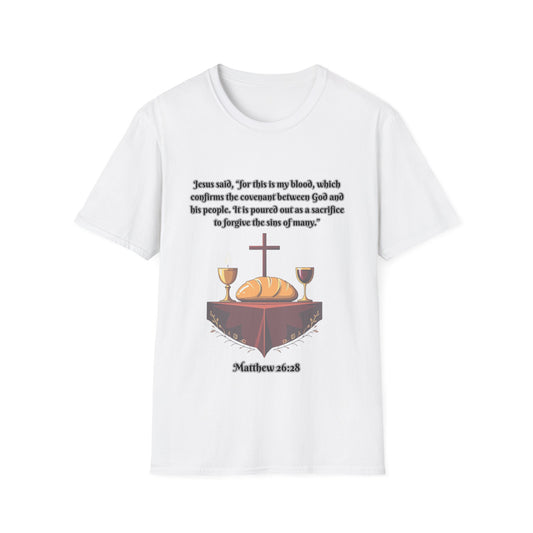 Blood Covenant Faith-Inspired Unisex Softstyle T-Shirt - Matthew 26:28