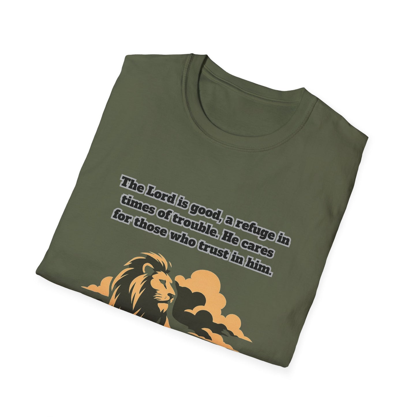 Lord Is Good Inspirational Lion Graphic T-Shirt - Faith & Trust Design Nahum 1:7