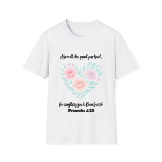 Guard Your Heart Inspirational Floral Heart T-Shirt Proverbs 4:23
