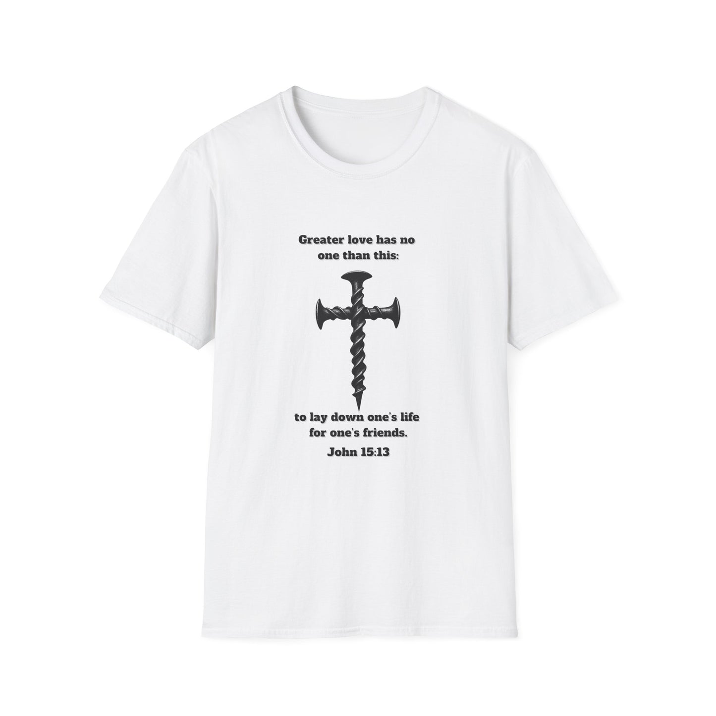 No Greater Love Inspirational Christian T-Shirt with Cross Design John 15:13