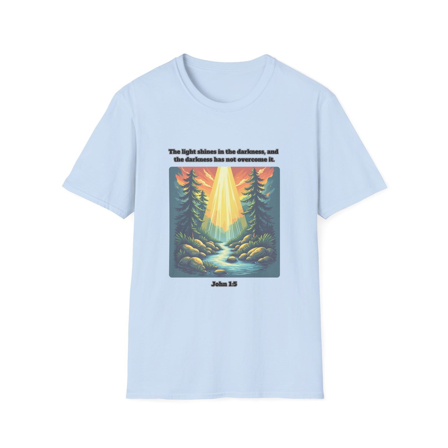 Light In The Darkness Inspirational Nature T-Shirt with Bible Verse John 1:5