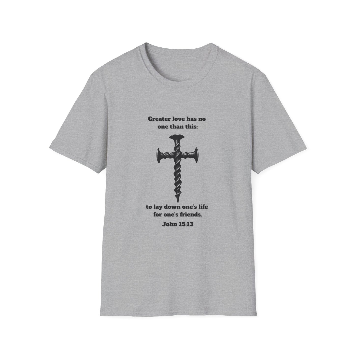 No Greater Love Inspirational Christian T-Shirt with Cross Design John 15:13