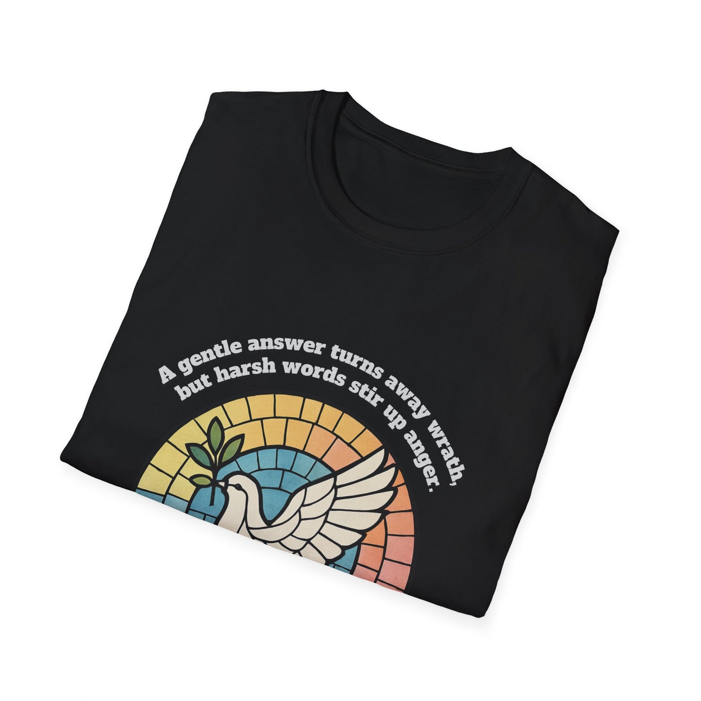 Gentle Answer Inspirational Dove T-Shirt - Proverbs 15:1 - Unisex Softstyle Tee