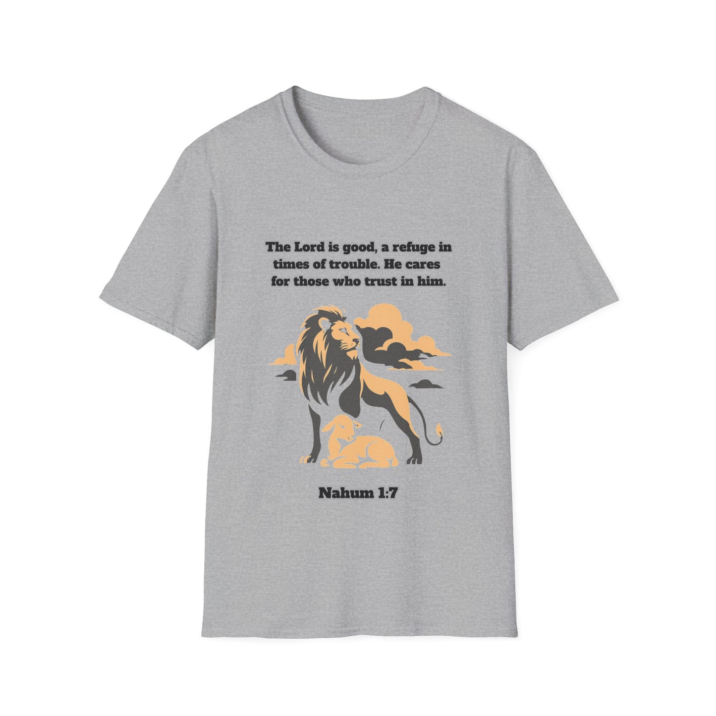 Lord Is Good Inspirational Lion Graphic T-Shirt - Faith & Trust Design Nahum 1:7