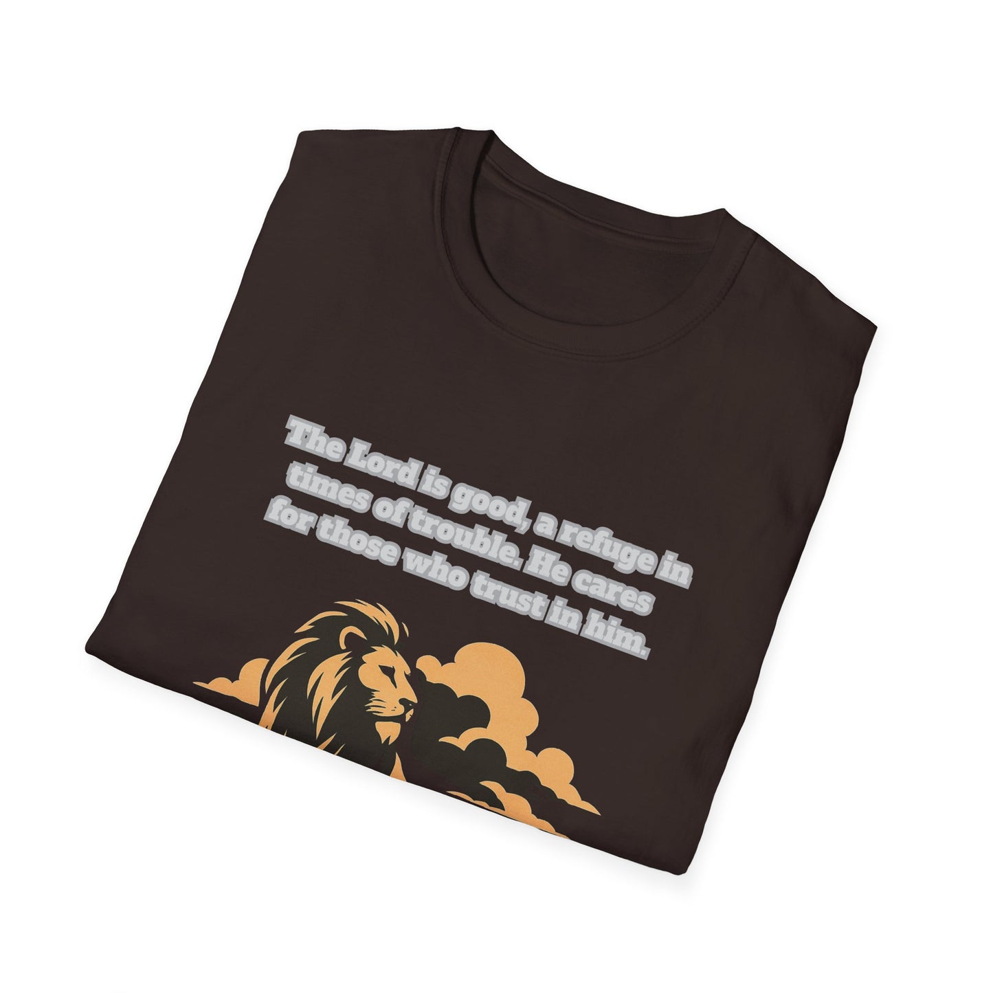Lord Is Good Inspirational Lion Graphic T-Shirt - Faith & Trust Design Nahum 1:7