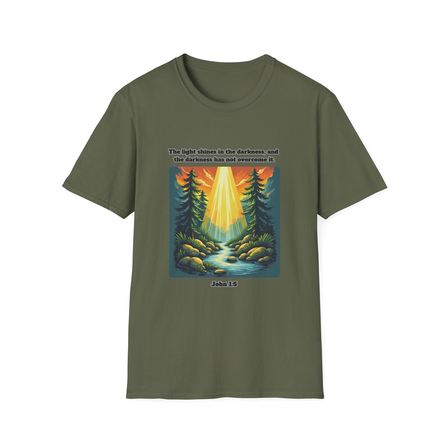 Light In The Darkness Inspirational Nature T-Shirt with Bible Verse John 1:5