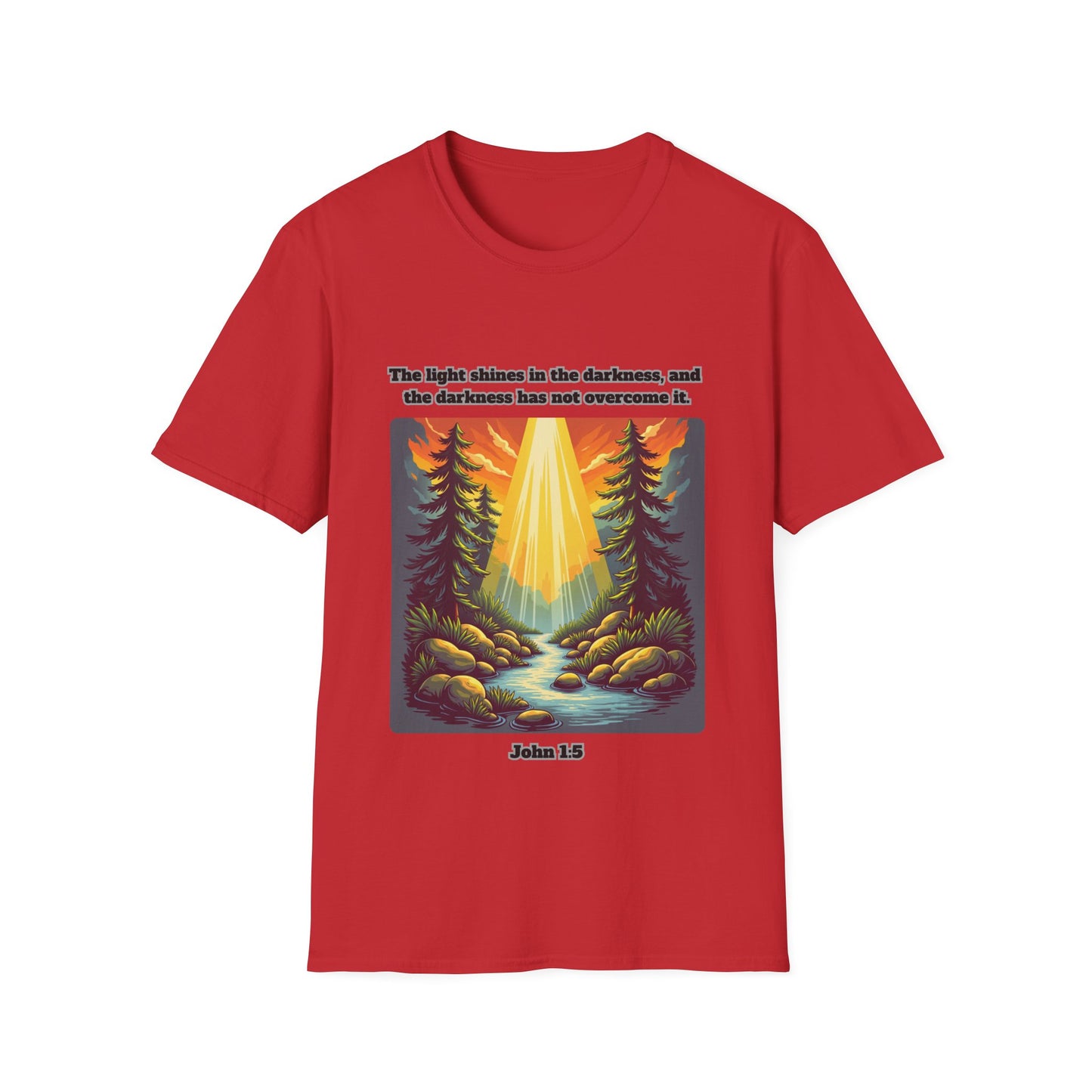 Light In The Darkness Inspirational Nature T-Shirt with Bible Verse John 1:5