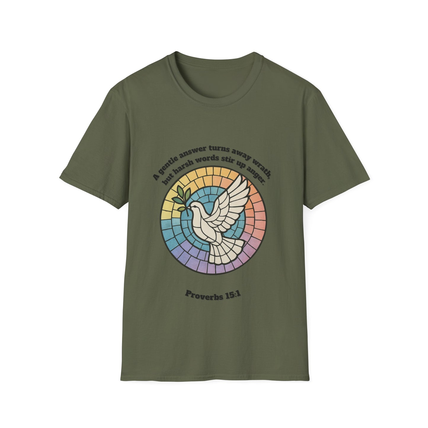 Gentle Answer Inspirational Dove T-Shirt - Proverbs 15:1 - Unisex Softstyle Tee