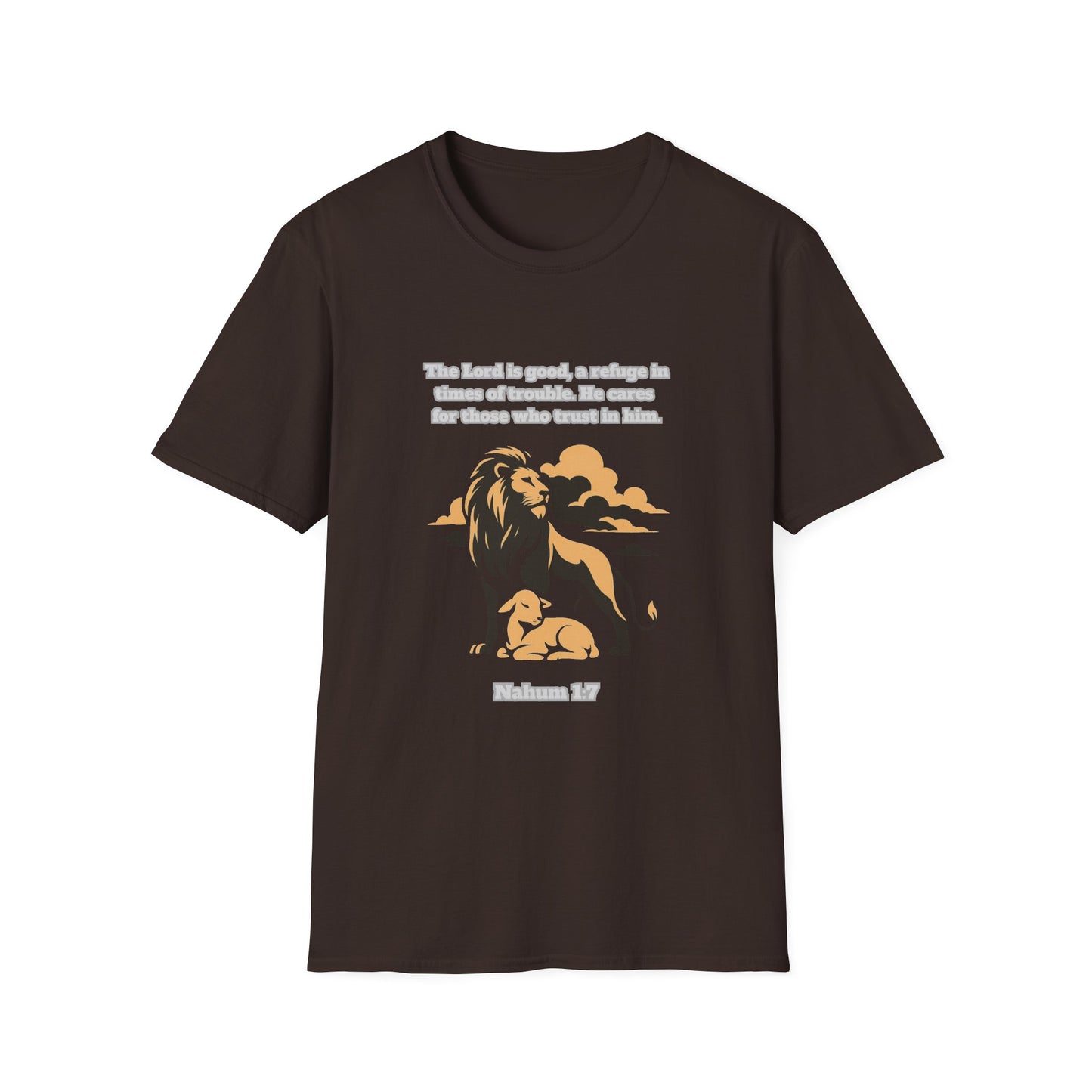 Lord Is Good Inspirational Lion Graphic T-Shirt - Faith & Trust Design Nahum 1:7