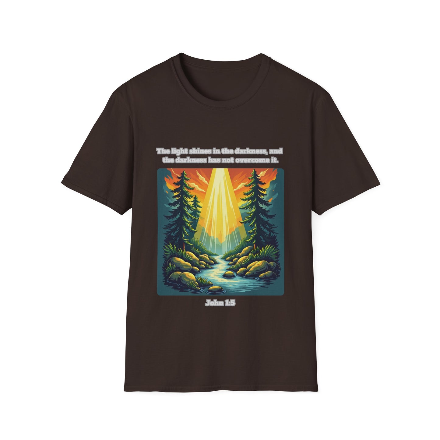 Light In The Darkness Inspirational Nature T-Shirt with Bible Verse John 1:5