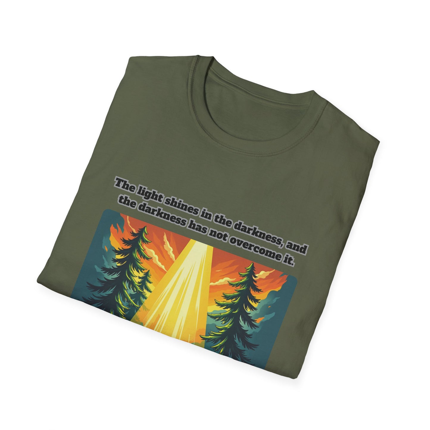 Light In The Darkness Inspirational Nature T-Shirt with Bible Verse John 1:5