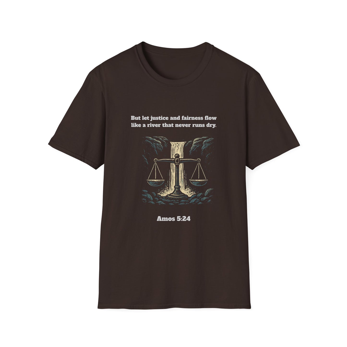 Justice & Fairness Flow Unisex Softstyle T-Shirt - Amos 5:24 Inspirational Design