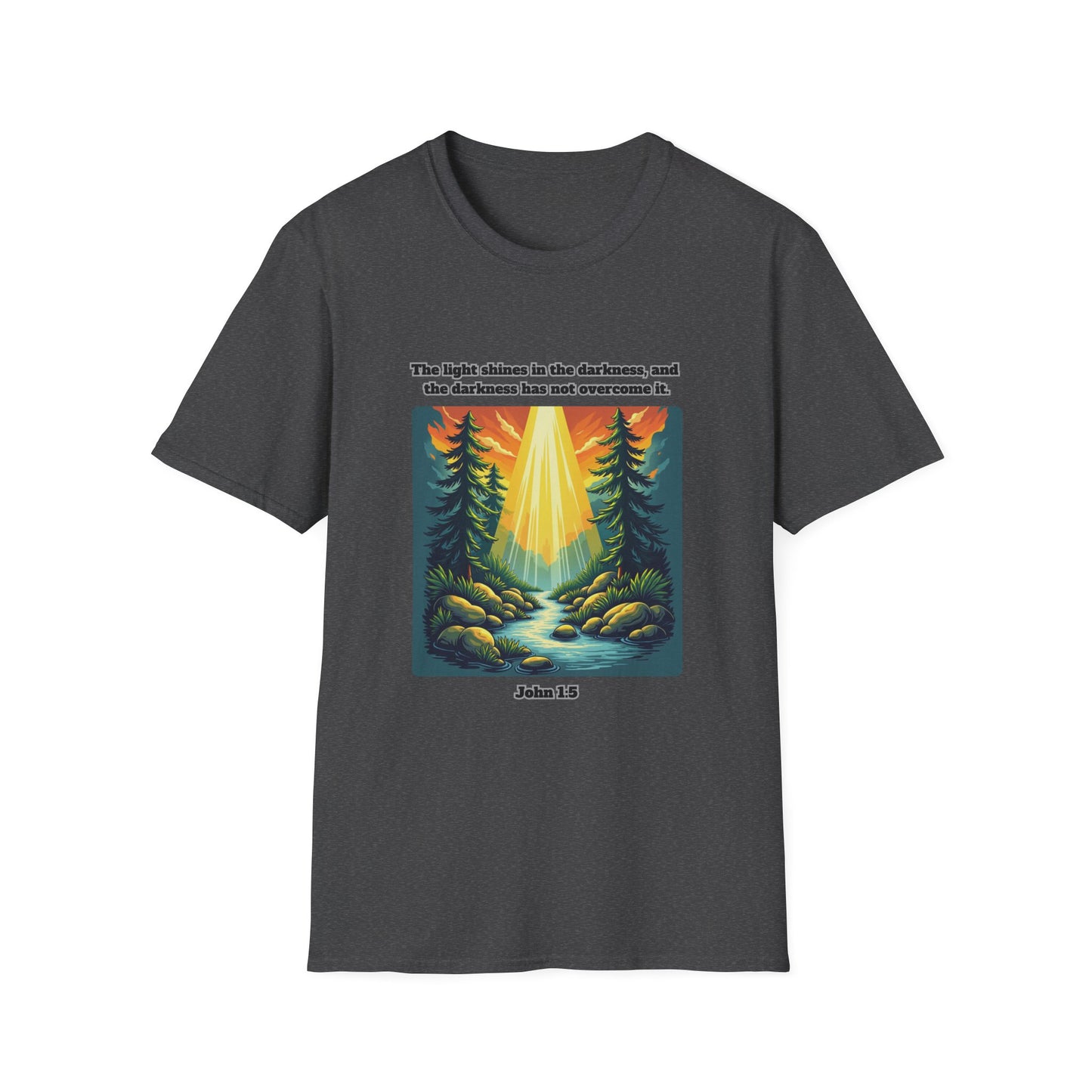 Light In The Darkness Inspirational Nature T-Shirt with Bible Verse John 1:5