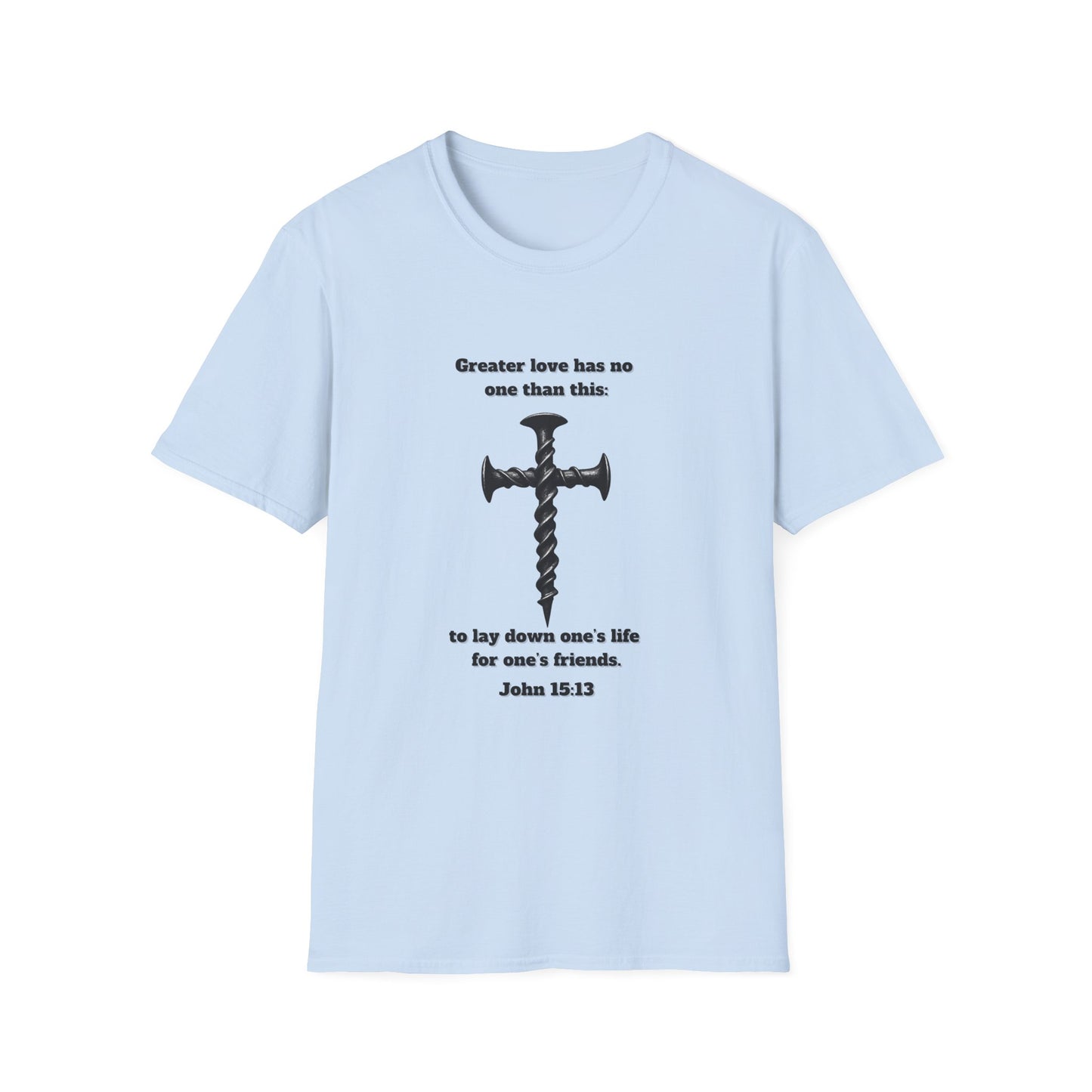 No Greater Love Inspirational Christian T-Shirt with Cross Design John 15:13