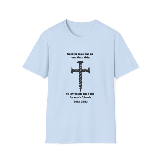 No Greater Love Inspirational Christian T-Shirt with Cross Design John 15:13
