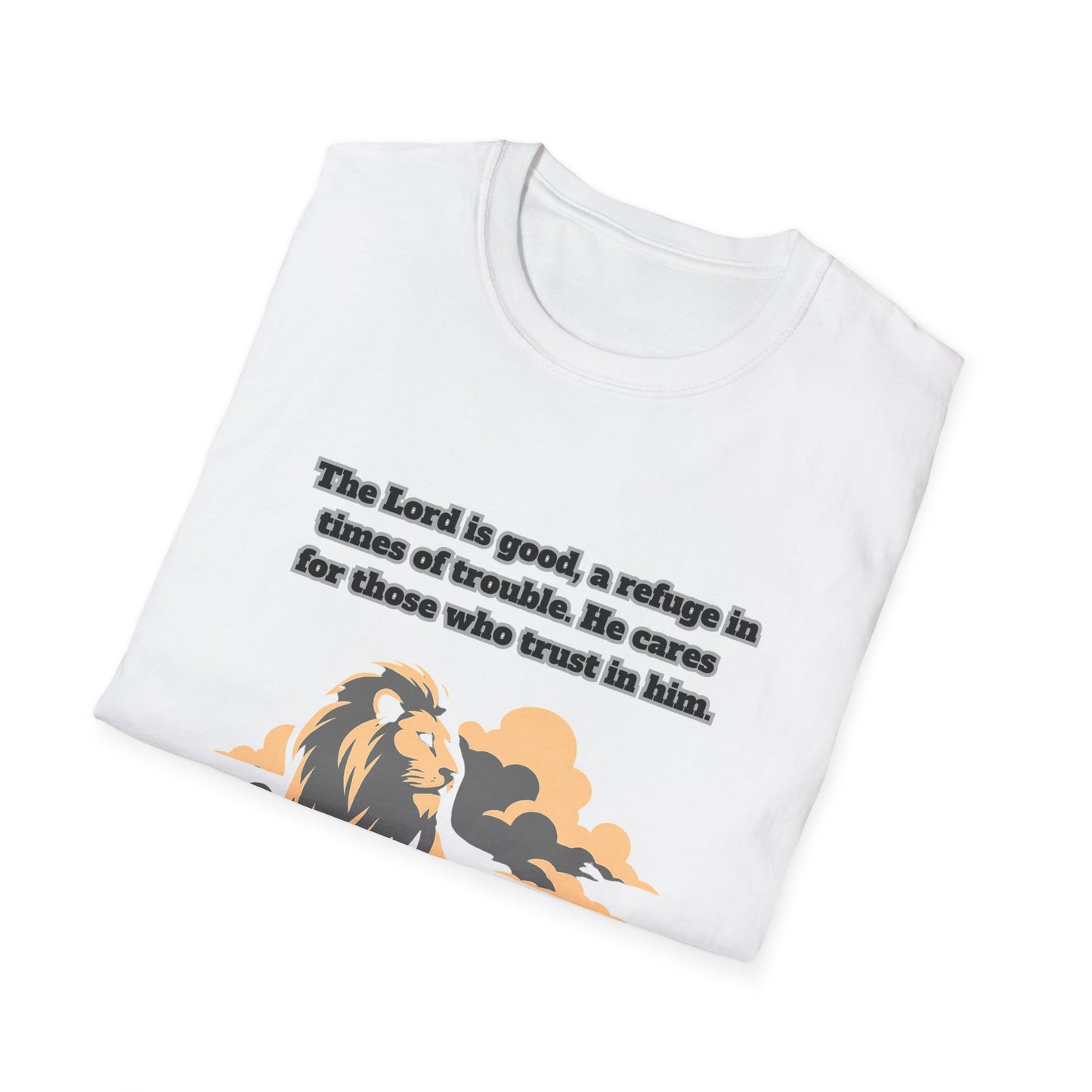 Lord Is Good Inspirational Lion Graphic T-Shirt - Faith & Trust Design Nahum 1:7