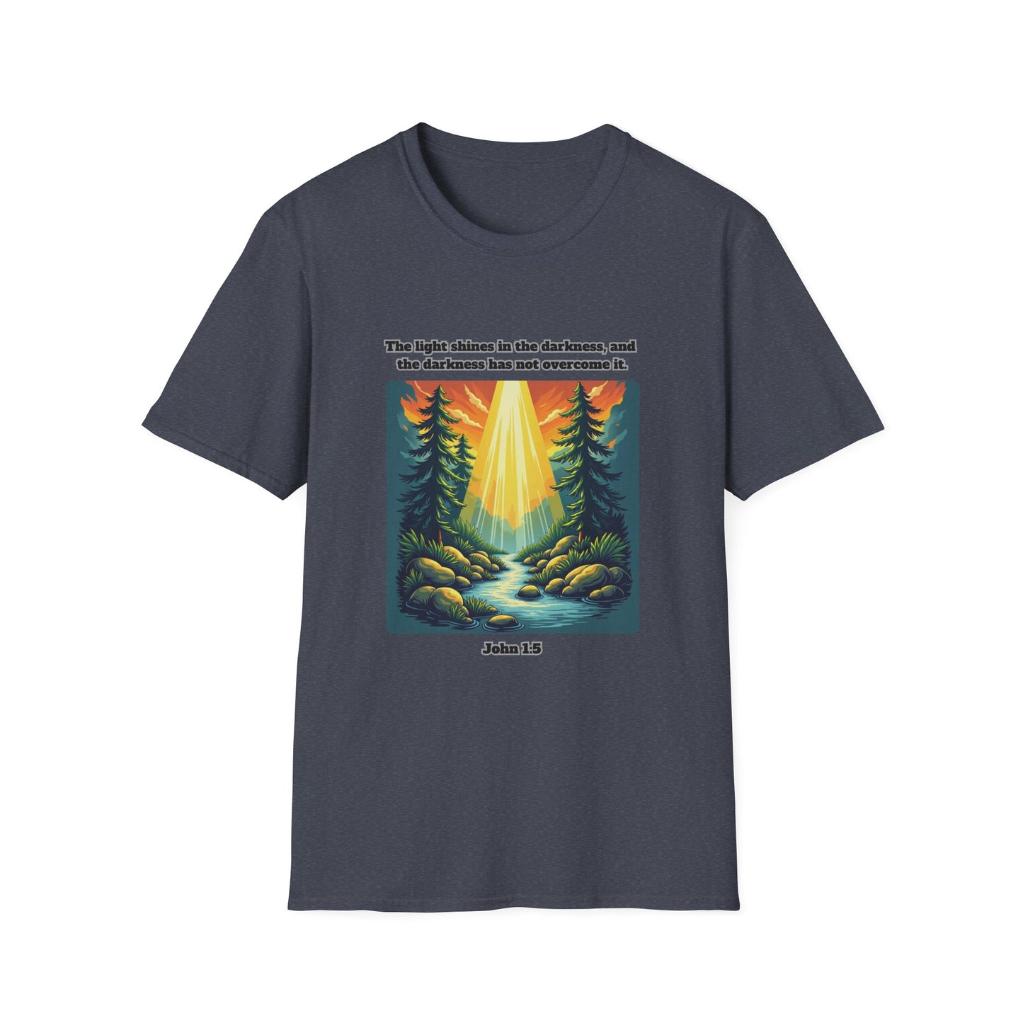 Light In The Darkness Inspirational Nature T-Shirt with Bible Verse John 1:5
