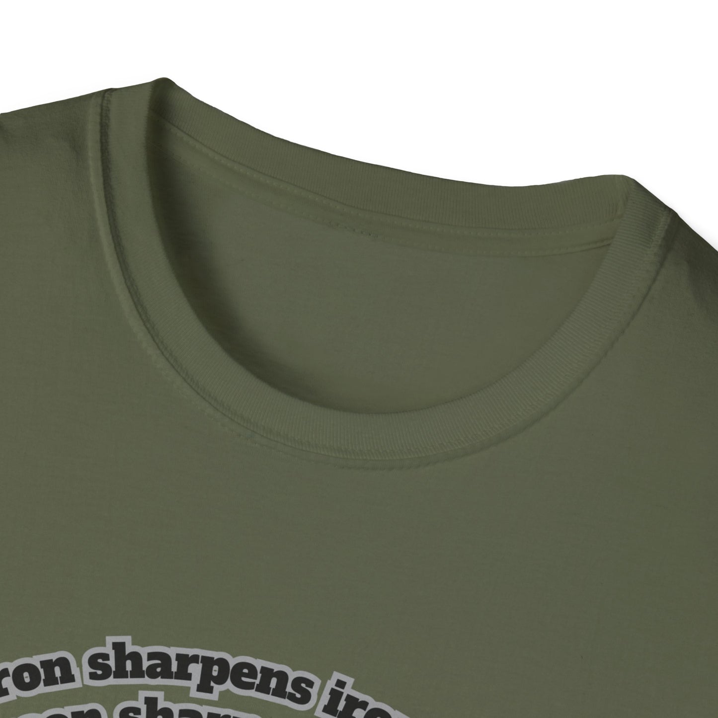 "Iron Sharpens Iron" Sword Design Inspirational Unisex Softstyle T-Shirt Proverbs 27:17