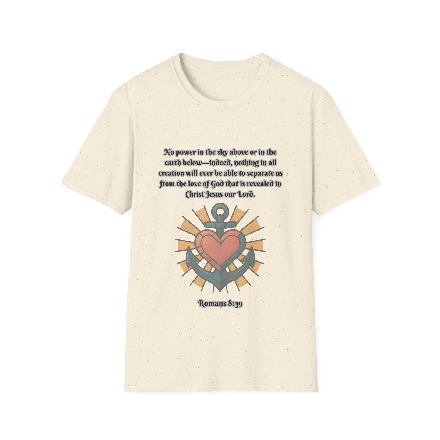 Nothing Can Separate Us From Gods Love Inspirational Unisex Softstyle T-Shirt with Heart Design Romans 8:39