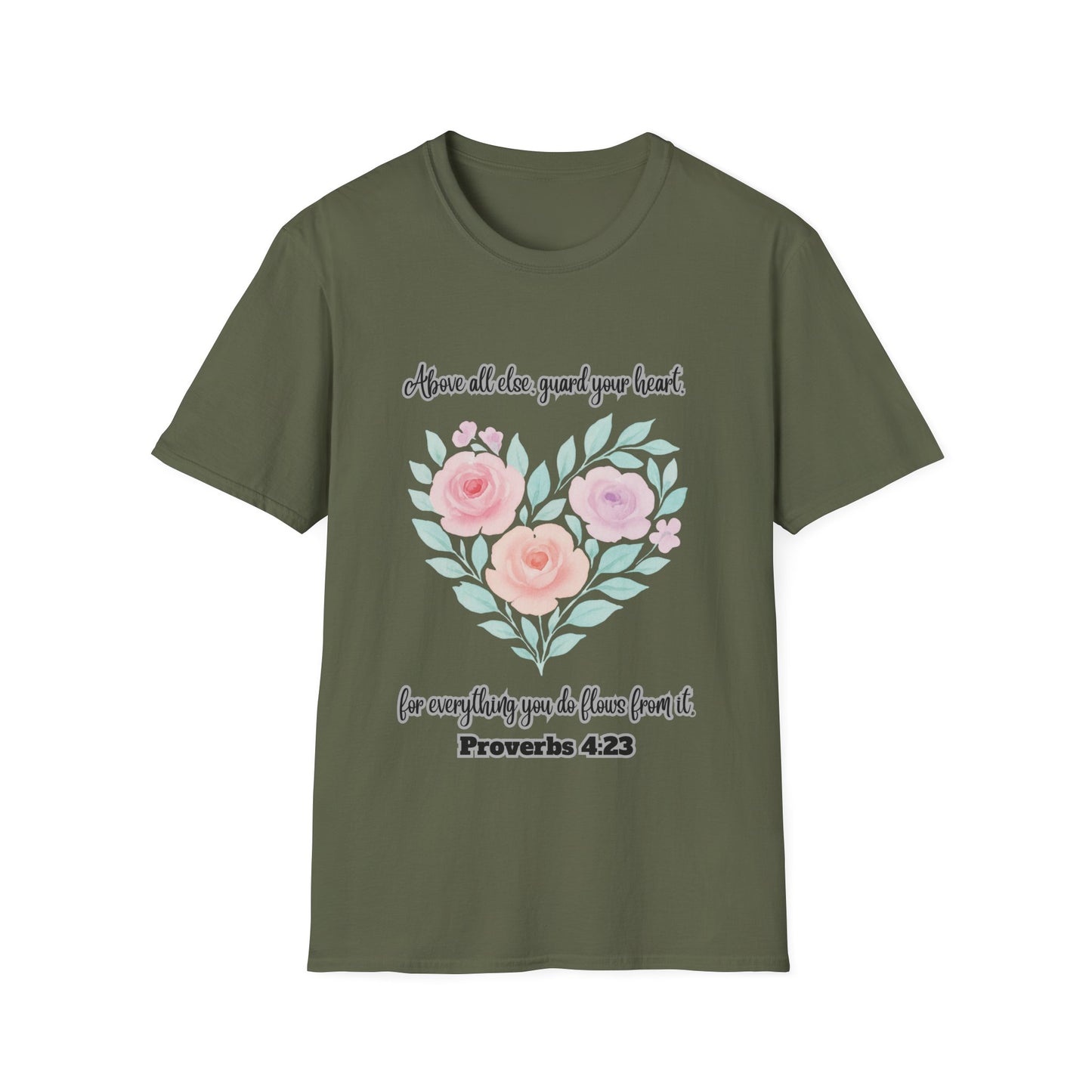 Guard Your Heart Inspirational Floral Heart T-Shirt Proverbs 4:23