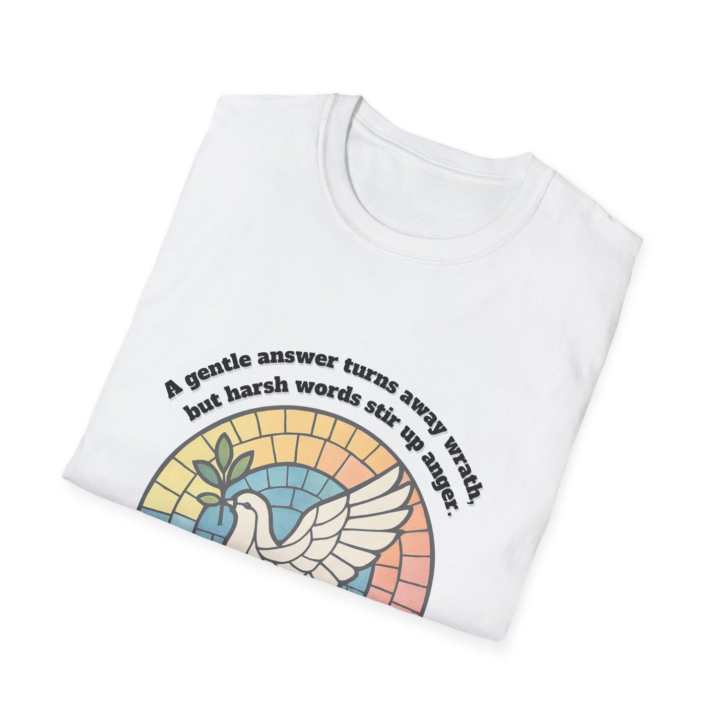 Gentle Answer Inspirational Dove T-Shirt - Proverbs 15:1 - Unisex Softstyle Tee