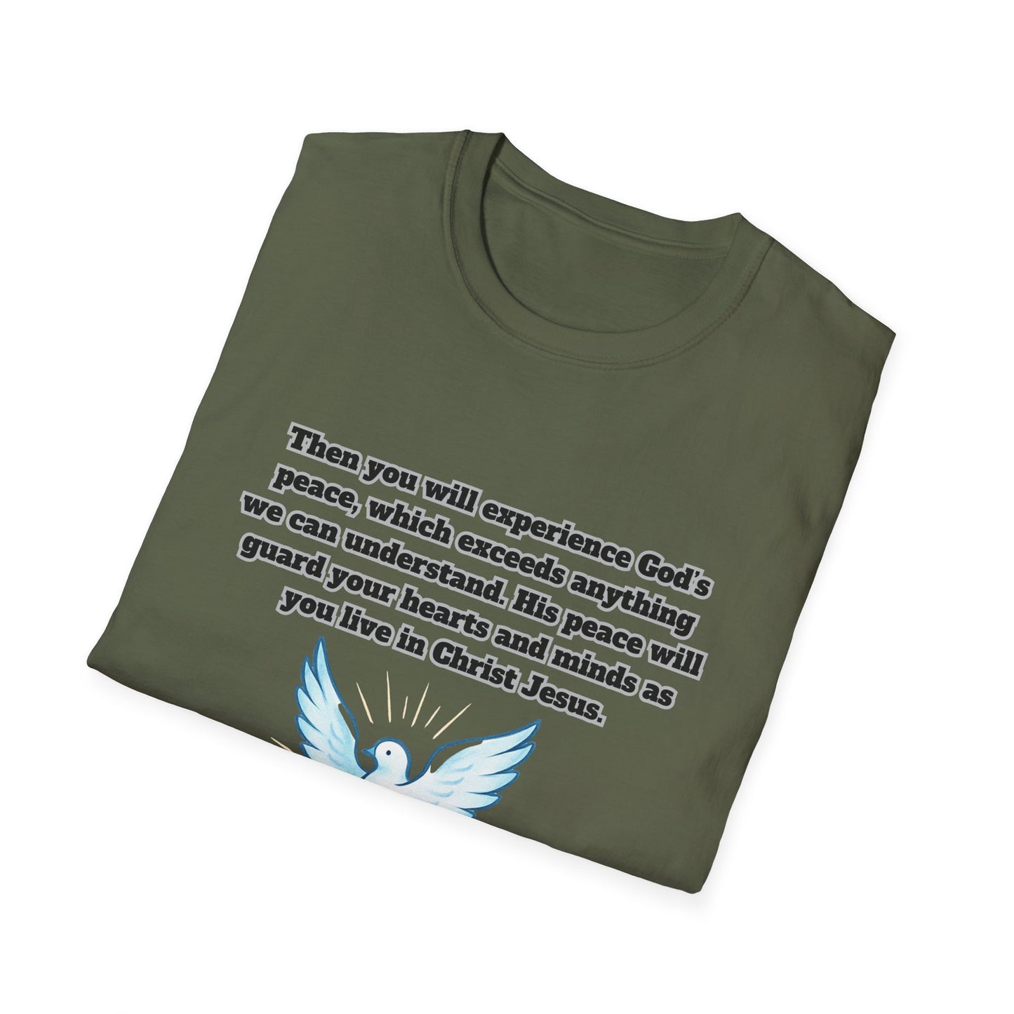 Gods Peace Guard Your Heart Inspirational Unisex Softstyle T-Shirt with Philippians 4:7 Design
