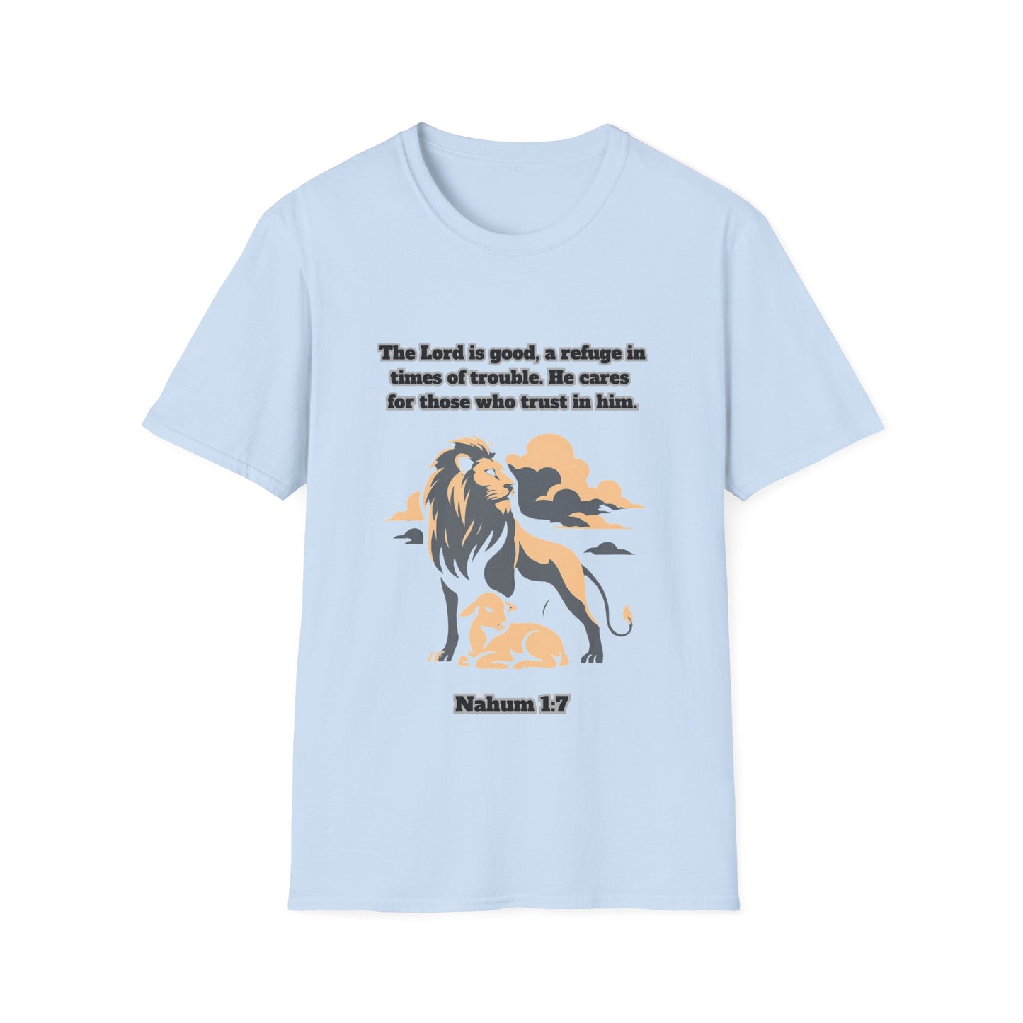 Lord Is Good Inspirational Lion Graphic T-Shirt - Faith & Trust Design Nahum 1:7